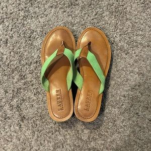 Ralph Lauren Green & Blue Leather Flip Flops / Thong Sandals - SZ 8 /‎ Zz-10
